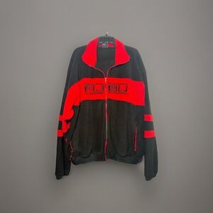 Vtg Y2K FUBU Zip Mens Med Fleece Sweatshirt Sport Big Logo Red And Black